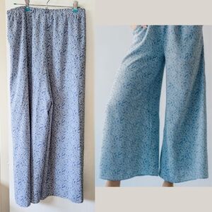 Blue Patterned Wide Leg Pants